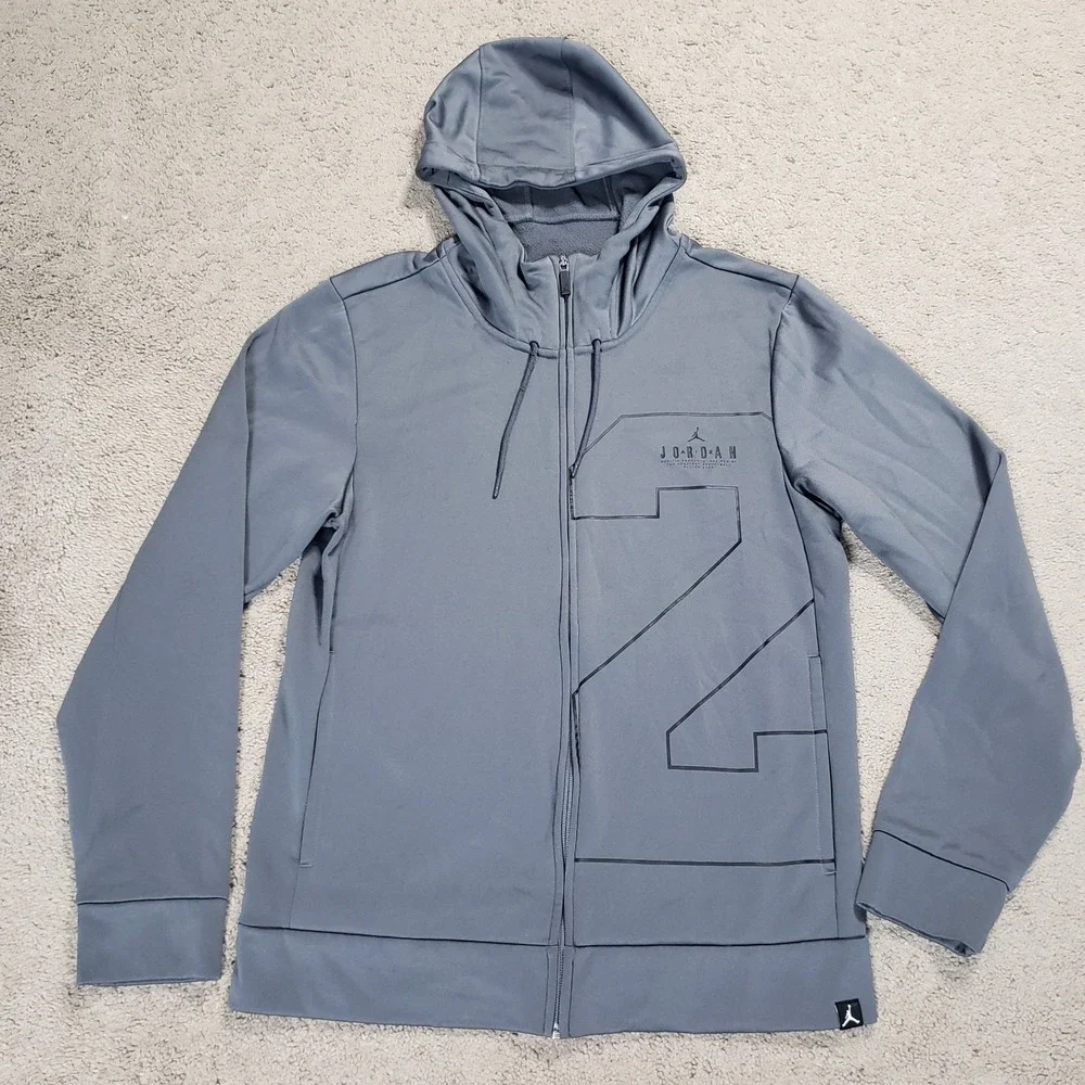 Air Jordan Two-Three Gray‎ Hoodie Men Small Therma Lite Full Zip Logo Active